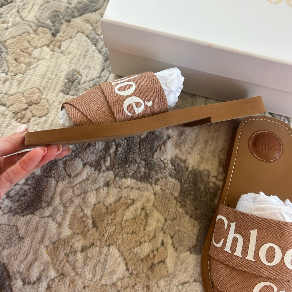 Chloe Woody Logo Sandal Slides in Pink Tea - Picture 3 of 8